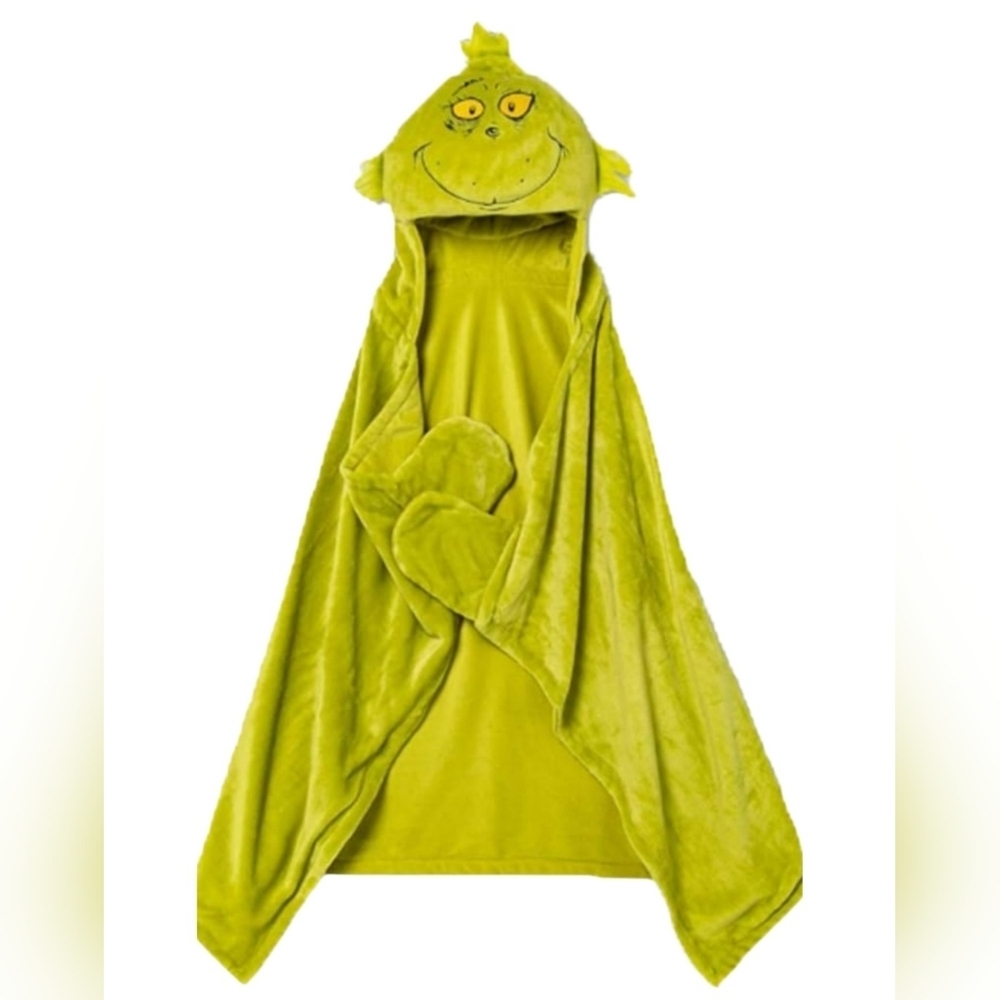Dr. Seuss The Grinch Hooded Throw Blanket w/ Hand Pockets Soft Plush 30x50"